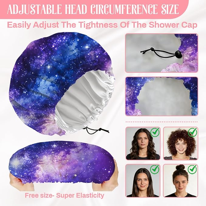 Starry Sky Reusable Shower Cap Milky Way Double Layer Waterproof Shower Caps - Image 2