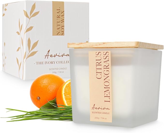 Scented Candle, 7.04 oz Citrus & Lemongrass Aromatherapy Candle, Natural Soy Wax by Aeviva