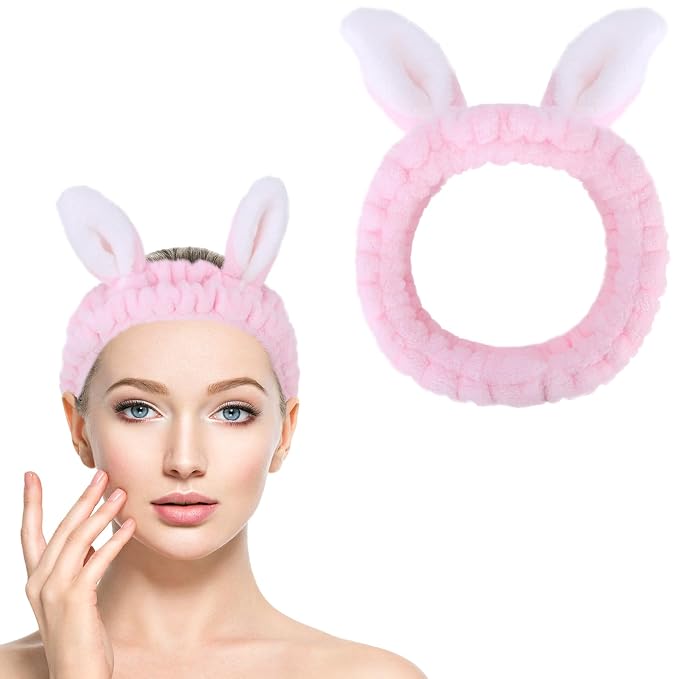 Cute pink Rabbit Ears Headband Frog Eye Elastic to Wash Face - Image 8