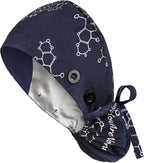 Satin Lined Scrub Caps with Buttons & Sweathand, Surgical Caps by Yuest