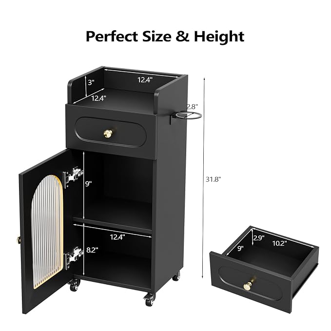 OmySalon Salon Cart with Wheels, 3-Tier Rolling Beauty Cart with Glass Door & - Image 5