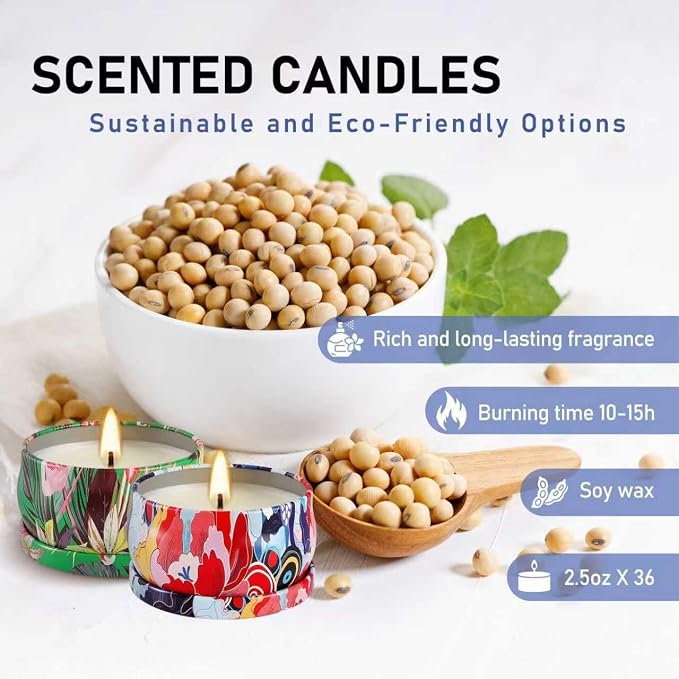 Scented Candles Gifts Set 36 Pack Soy Wax Travel Tin Jar Candles - Image 5