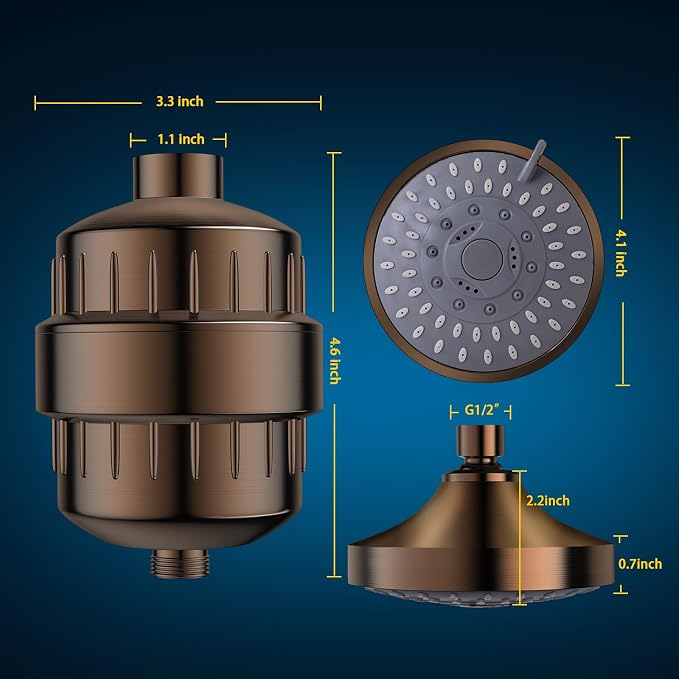 Shower Head and 15 Stage Shower Filter Combo, FEELSO High Pressure 5 Spray - Image 2