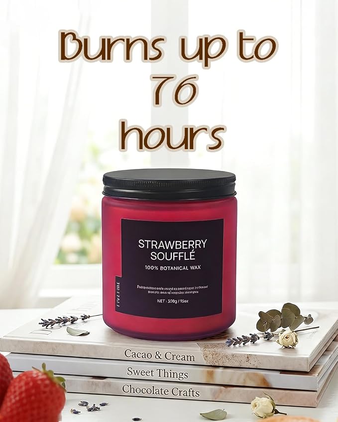 Strawberry Soufflé Home Scented Candles, 13oz Organic Soy Wax, 76-Hour Clean - Image 3