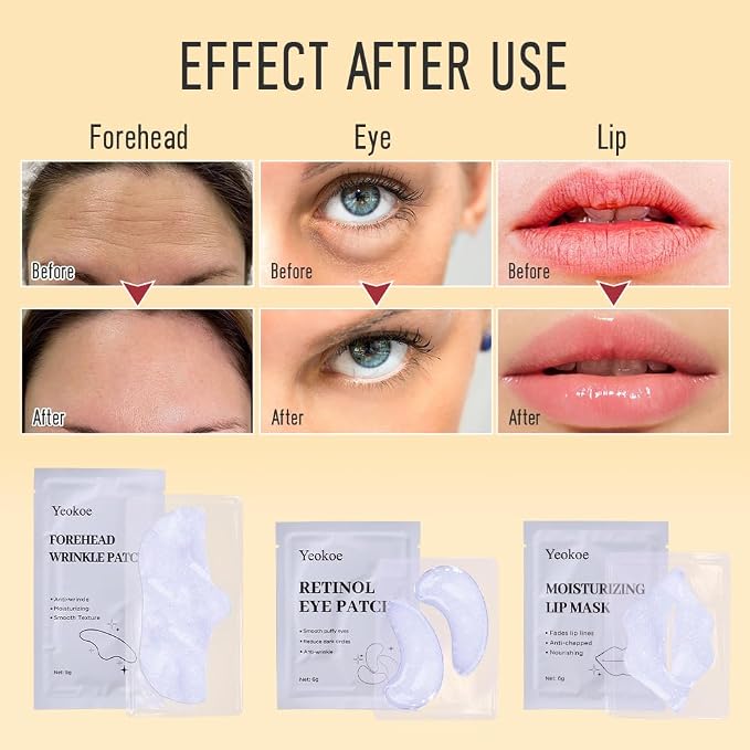 Yeokoe Forehead Wrinkle Patches, Under Eye Patches and Lip Mask 30 PCS. Face - Image 6