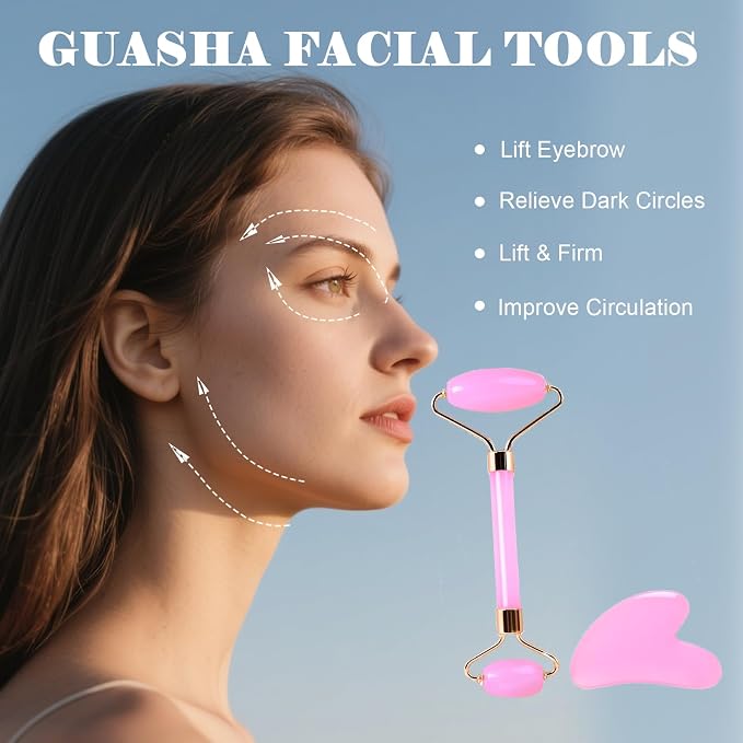 Gua Sha Facial Massage Tool and Roller Set, Facial Massager - Image 2