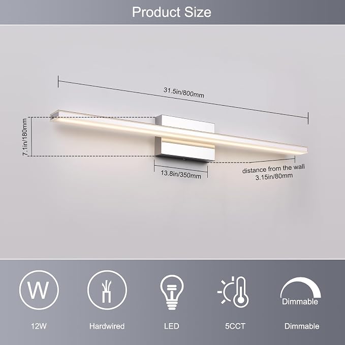 LED Modern Bathroom Vanity Light Fixtures 24W Dimmable 5CCT LED Vanity Light - Image 6