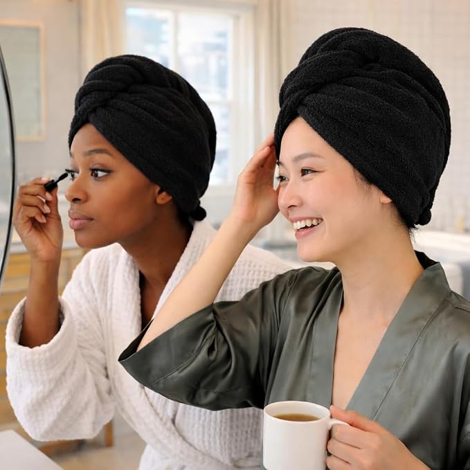 100% Turkish Cotton Hair Towel Wrap 2 Pack – Oeko-TEX Certified Quick Dry Turban - Image 6