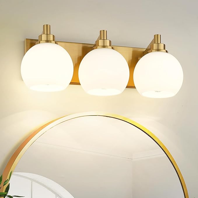 Bathroom Light Fixtures, 3-Light Brushed Gold Vanity Light, Modern Wall Sconces by Metwet