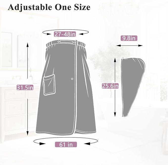 Women’s Adjustable Spa Wrap Towel Set, Microfiber Body Wrap Bathrobe - Image 2
