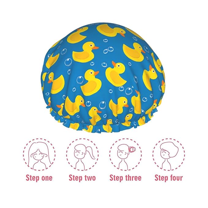 Rubber Ducks Shower Cap For Women Reusable Waterproof Double Layers Bath Cap - Image 6