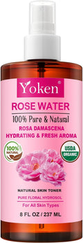Yoken Organic Rose Water Spray for Face, 8 Fl Oz Fine Mist, Rosewater Face Mist by Yoken