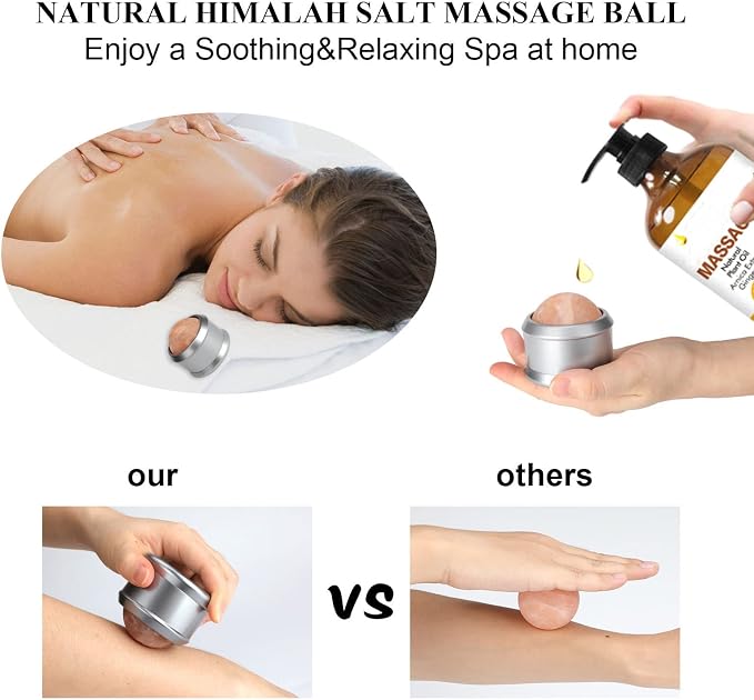 gemshan Massage Roller Ball, Natural Himalayan Salt Ball Roller Hand Massage - Image 2