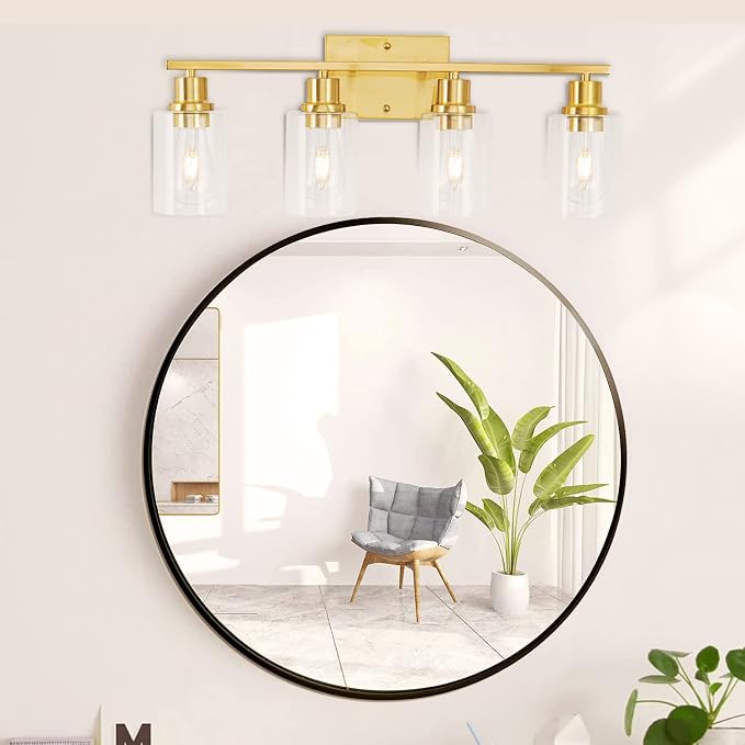 4-Lights Gold Bathroom Light Fixture, Brushed Brass Vanity Light - Image 6