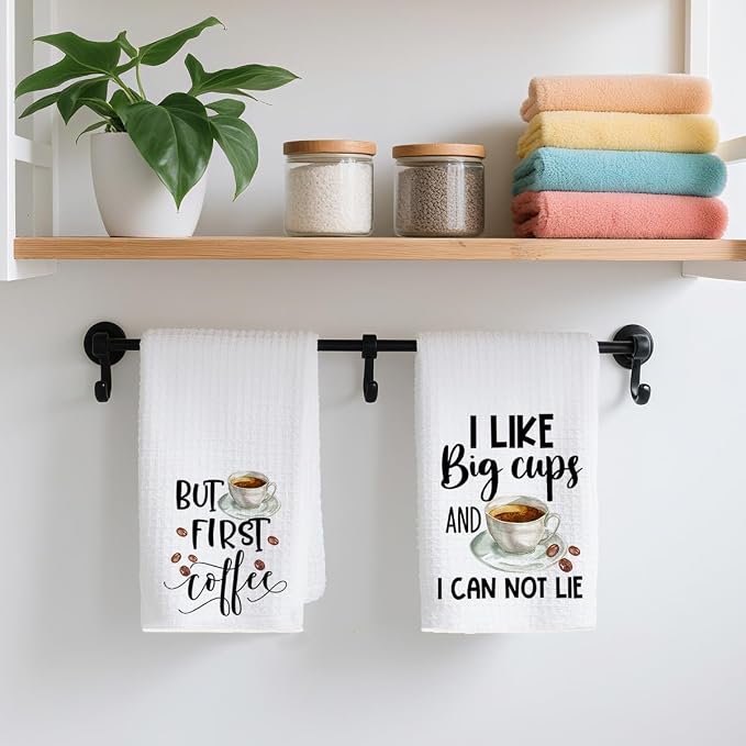 2PCS Coffee Kitchen Towels, Funny Farmhouse Rustic Reusable Absorbent Waffle - Image 4
