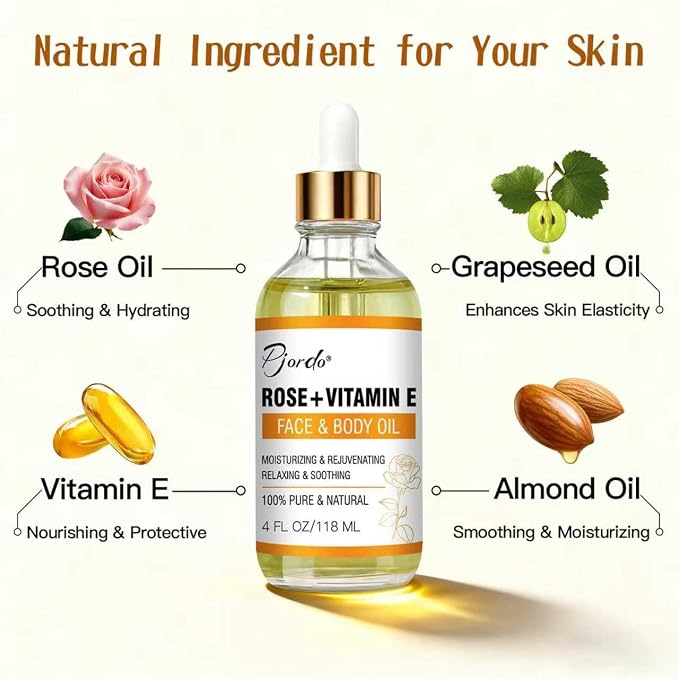 Pjordo Vitamin E Rose Oil & Gua Sha Massage Tools Set, Gua Sha Oil - Image 3