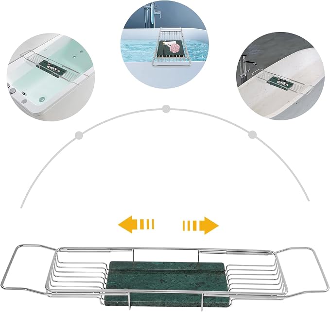 Stainless Steel Bathtub Tray, Expandable Marble Bath Tray - Image 2