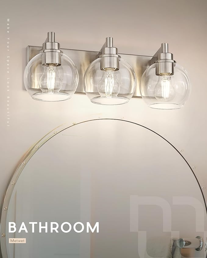 Bathroom Light Fixtures, 3-Light Brushed Nickel Vanity Light, Modern Wall - Image 6