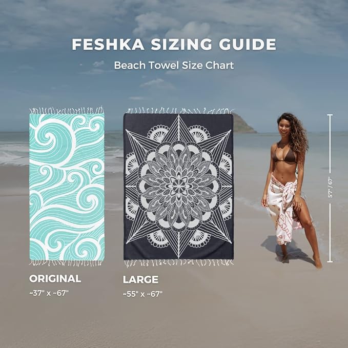 FESHKA Sand Proof Turkish Beach Towel – Oversized, Quick Dry & Lightweight - Image 4