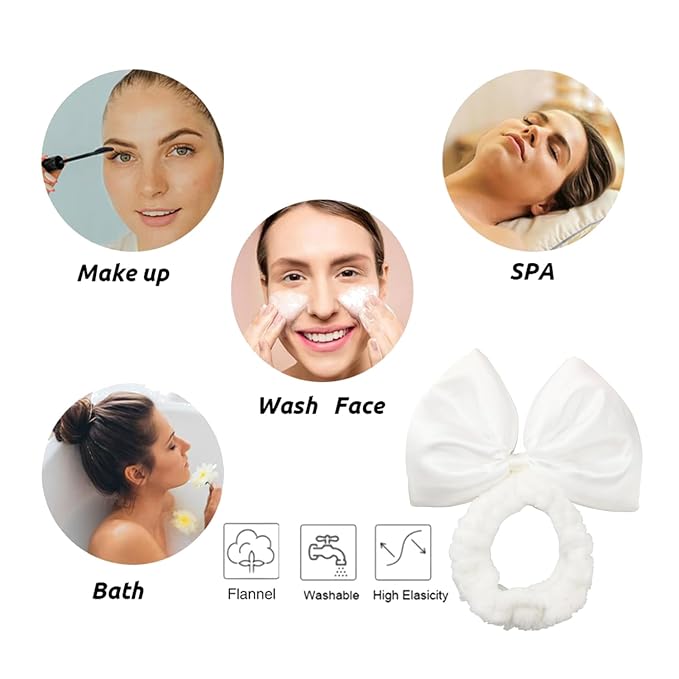 JIAHANG Large Bow Facial Spa Headband, Satin Bow Making Up Wash Hairband - Image 4