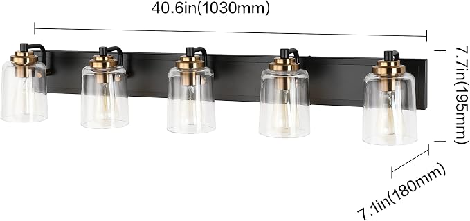 SOLFART 5 Lights Vintage Vanity Lighting Over Mirror Brass Bathroom Vanity - Image 4