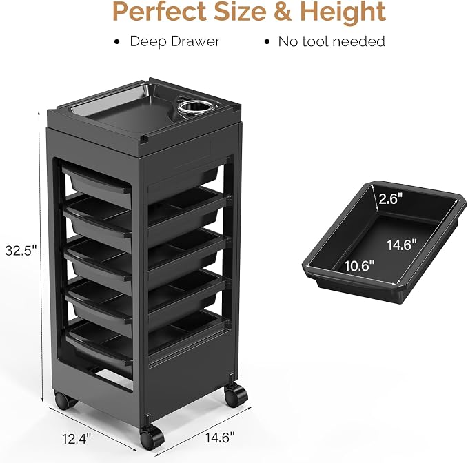 OmySalon Salon Cart for Hair Stylist Black - Image 6