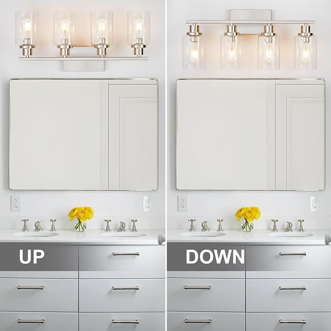 4 Light Bathroom Light Fixtures Brushed Nickel Vanity Light Over Mirror Modern - Image 7