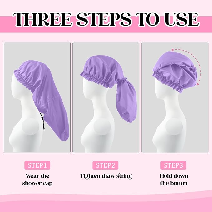 2 Pcs Large Shower Cap for Braids, Extra Long Shower Cap for Women Long Hair & - Image 4