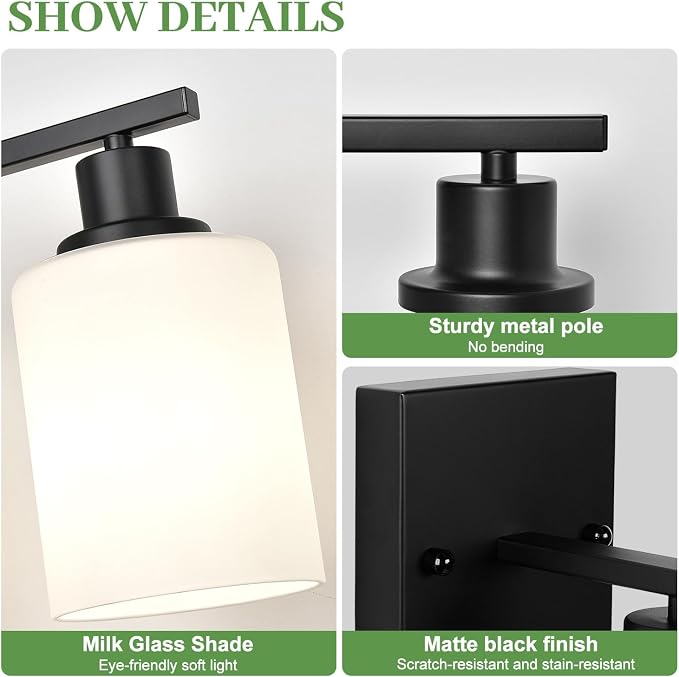 MOKATNG Set of 2 Wall Sconces for Bathroom, Bathroom Wall Lamp for Mirror - Image 3