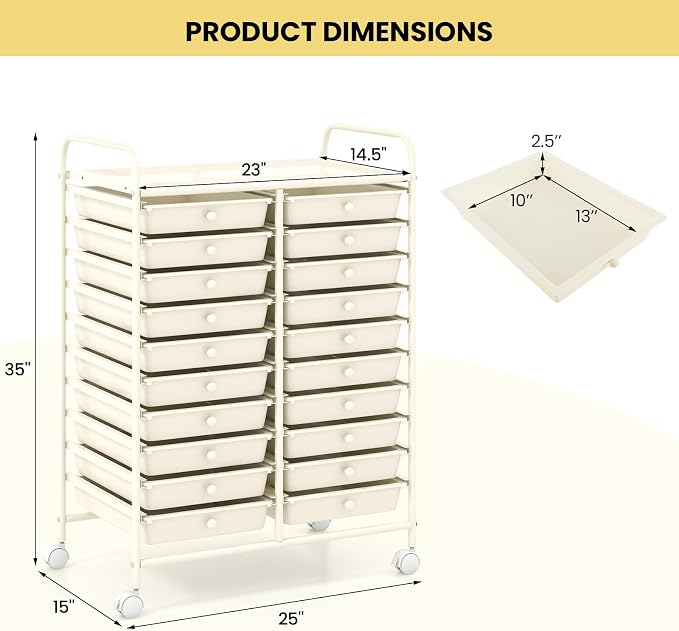 Giantex 20 Drawers Rolling Cart, Mobile Storage Drawer Cart, Classroom Organizer - Image 3