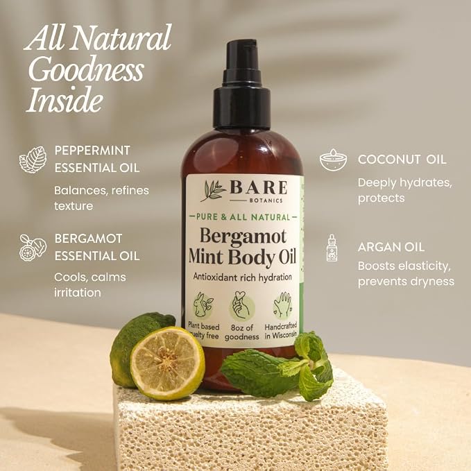 BARE BOTANICS 8 oz Moisturizing Mint Body Oil - Image 3
