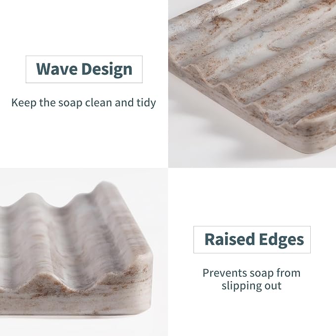 2 Pcs Soap Dish for Bathroom, Marble Bar Soap Holder for Kitchen Countertop - Image 3