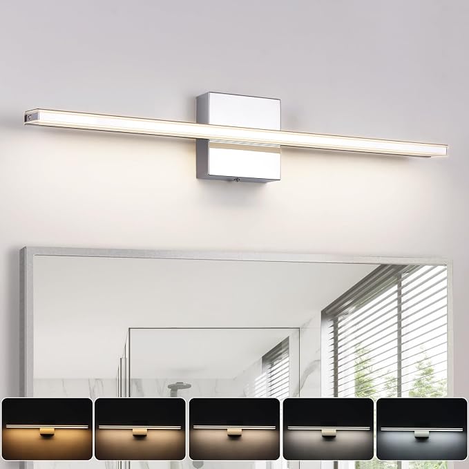 Chrome Vanity Lights for Bathroom 5CCT Dimmable Bathroom Lighting Fixtures Over by BRIVOLART