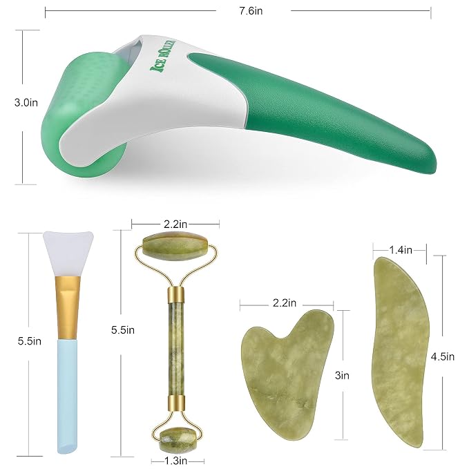 Charmonic 6 in 1 Ice Roller & Jade Roller and Gua Sha Set, Facial Massage Kits - Image 7