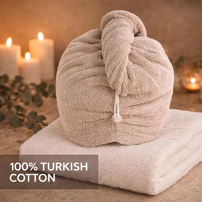 100% Turkish Cotton Hair Towel Wrap 2 Pack – Oeko-TEX Certified Quick Dry Turban - Image 5