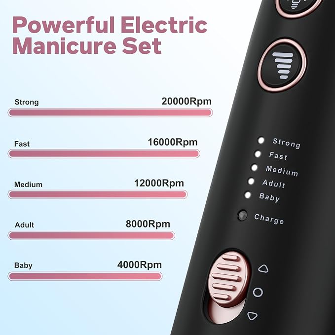 AOMEES Electric Nail File Kit, Rechargeable Professional Manicure Pedicure Kit - Image 5