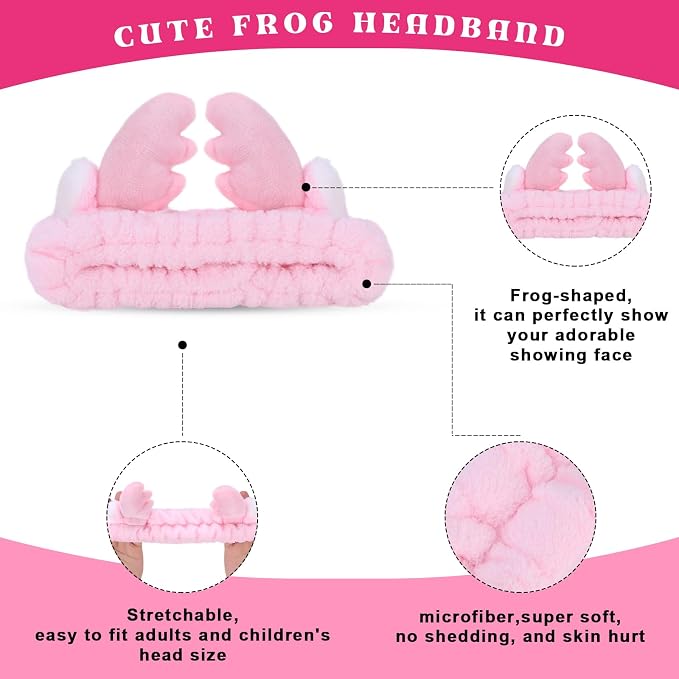 Jowmoy Cute Pink antlers Headband Frog Eye Elastic to Wash Face - Image 3
