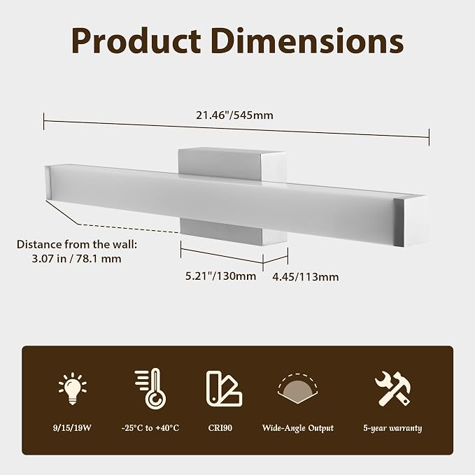 Bathroom Light Fixtures Over Mirror 22IN, 19W 5CCT Dimmable Modern Vanity Lights - Image 7