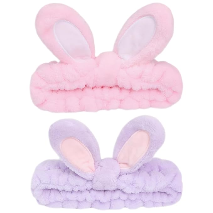 musejoy 2 Pcs Headband Bunny Ears Headband, Cute Spa Headbands by musejoy