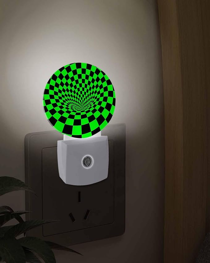 Night Lights Auto Sensor Green Black Checker Night Light 3D Abstract Mosaic - Image 3