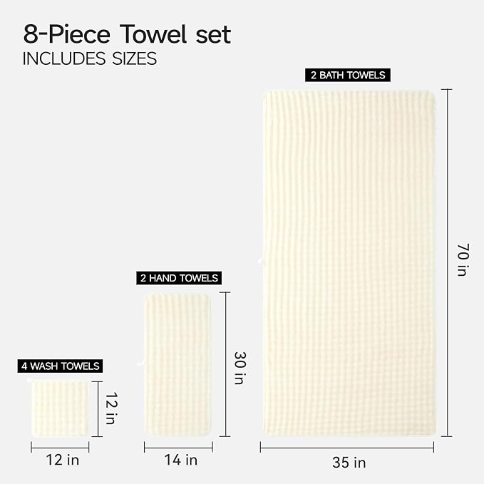 REDKISS 8-Piece Soft Bath Towel Sets, Extra Large 2 Bath Sheet, 2 Hand Towel - Image 3