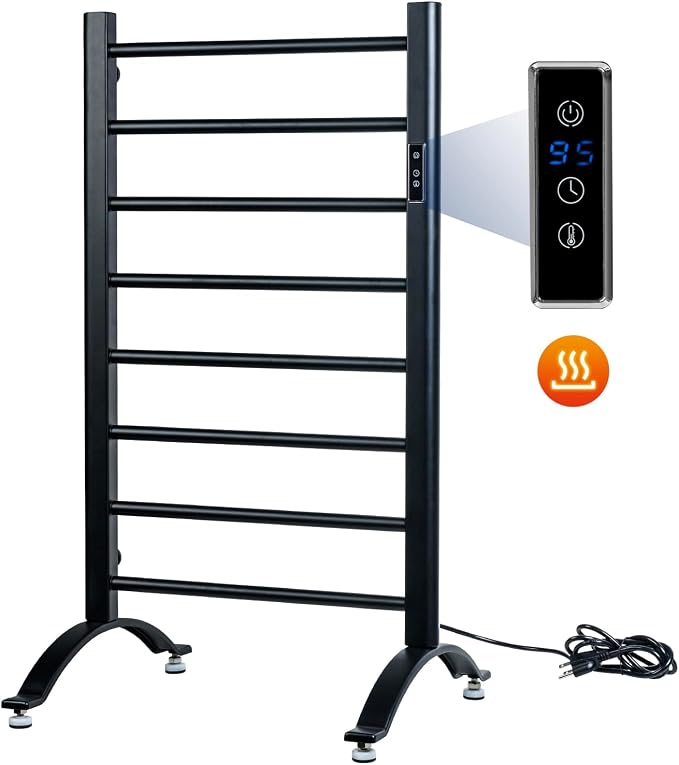 MyGift Hotel Series Matte Black Carbon Steel Towel Warmer Rack - Image 8