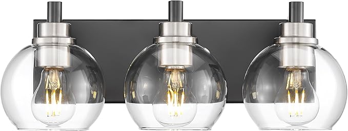 Bathroom Light Fixtures, 3-Light Black and Brushed Nickel Bathroom Vanity Light by Metwet