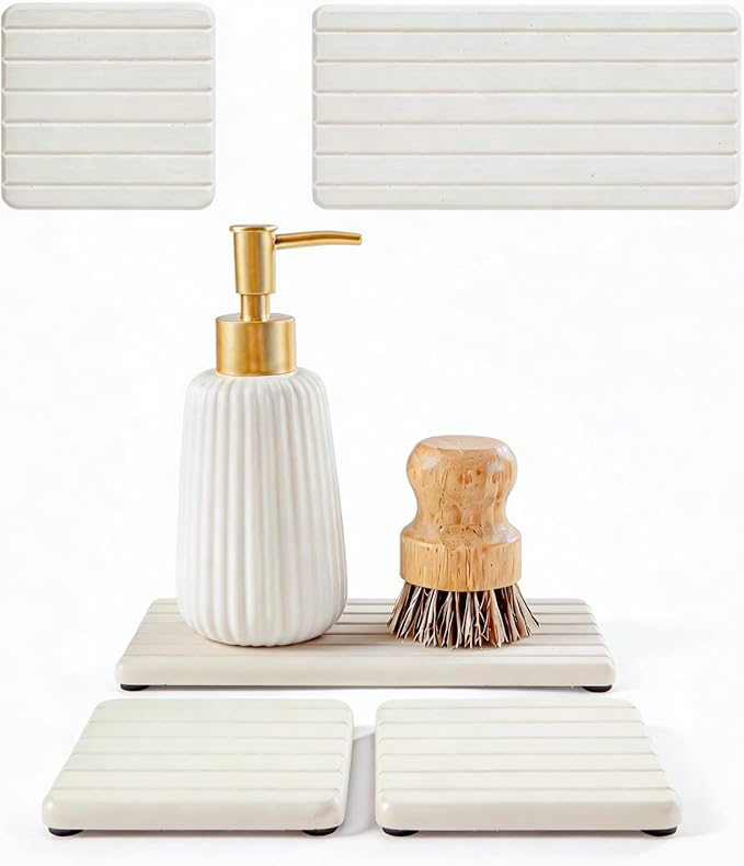 Diatomaceous Earth Sink Organizer Tray Set, Faucet Splash Guard by Homdiva