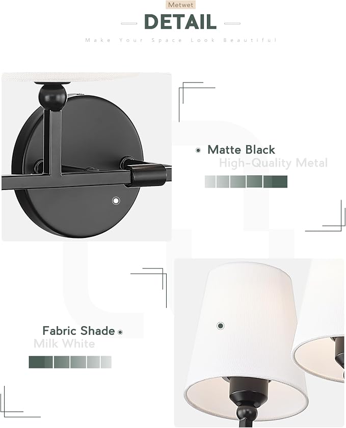 Bathroom Light Fixtures, 42 Inch Matte Black Vanity Lights - Image 3