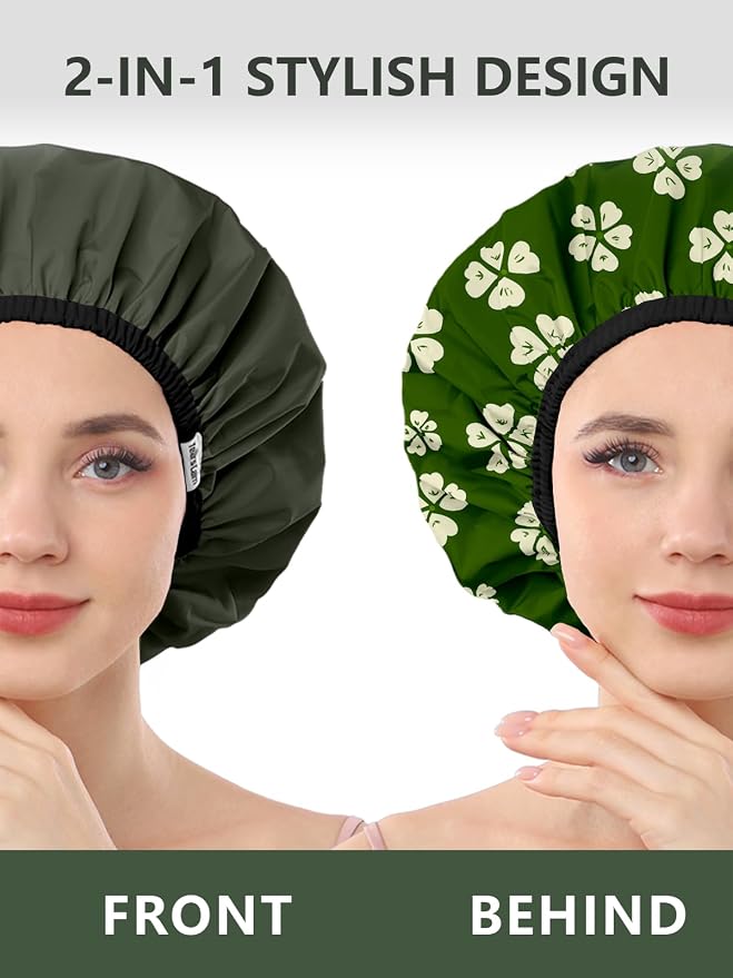Years calm Shower Caps for Women Reusable Waterproof, Double Layer Waterproof - Image 2