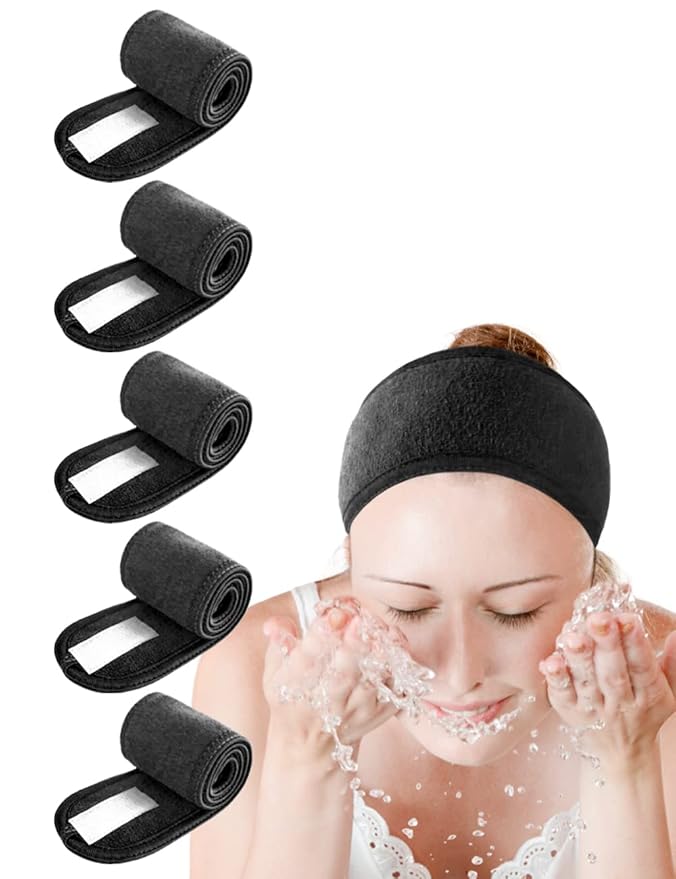 EUICAE Spa Headband 5-Pack Black Sweat Head Towel Wraps by EUICAE