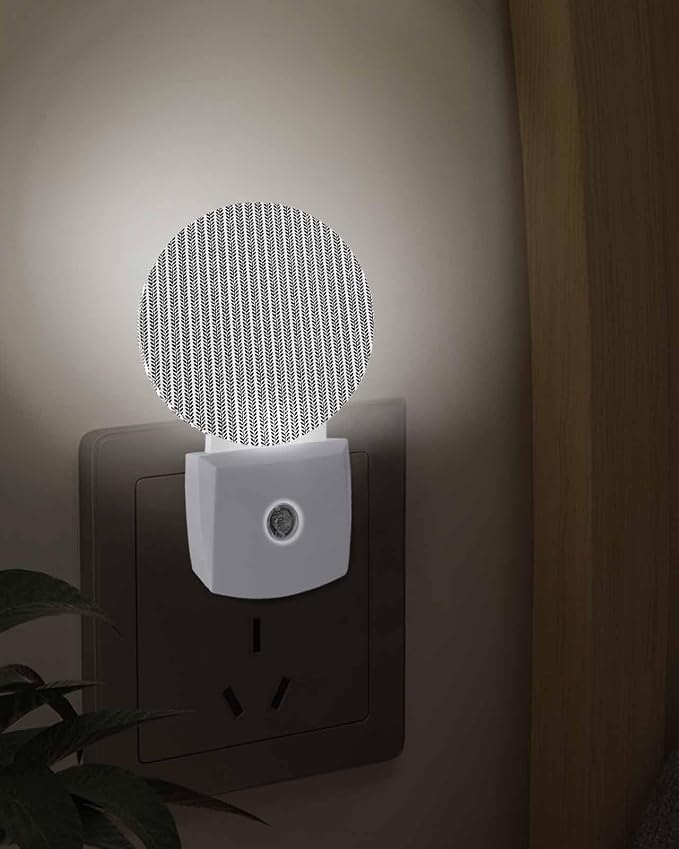 Night Lights Auto Sensor Gray Pinstripes Night Light Woven Denim Striped Round - Image 3