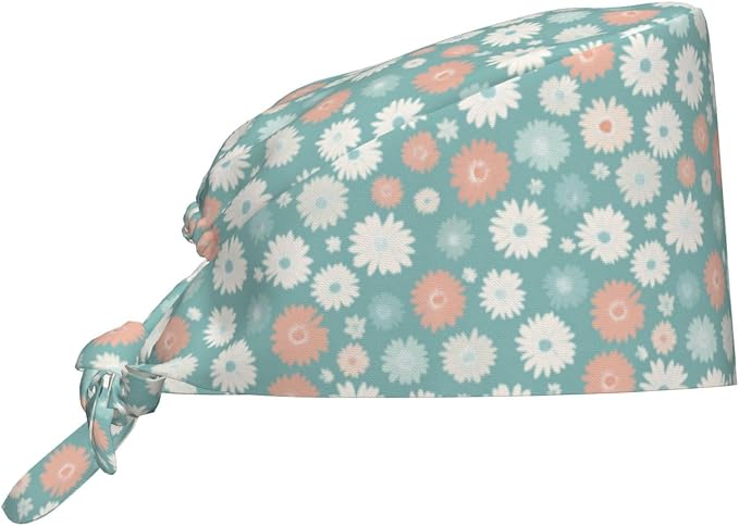 Scrub Cap for Women and Men Boho Black Leaf Pattern Adjustable Breathable by SUPLUCHOM