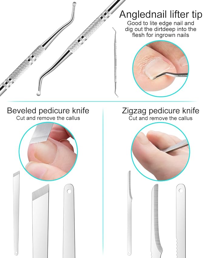 7pc Ingrown Toenail Remover Pedicure Tools Kit, Nail Clippers, File and Lifters - Image 4